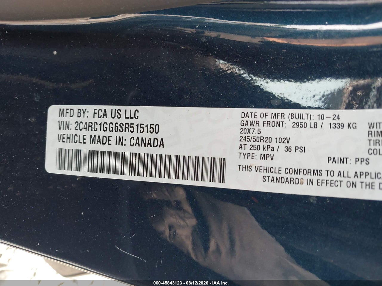 2C4RC1GG6SR****** · 2025 CHRYSLER PACIFICA LIMITED · 9/11
