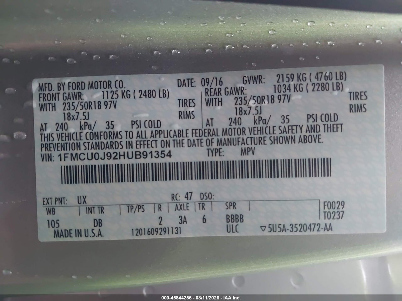 1FMCU0J92HU****** · 2017 FORD ESCAPE TITANIUM · 9/11