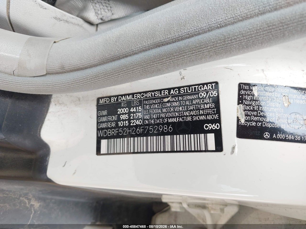 WDBRF52H26F****** · 2006 MERCEDES-BENZ C 230 SPORT · 9/11
