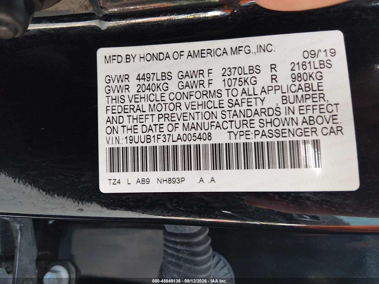 19UUB1F37LA****** · 2020 ACURA TLX STANDARD · 9/11
