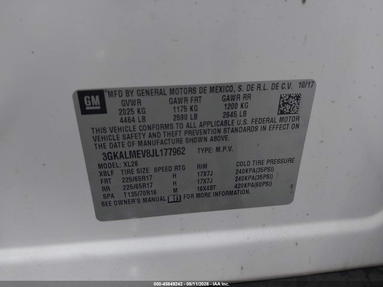 3GKALMEV8JL****** · 2018 GMC TERRAIN SLE · 9/11