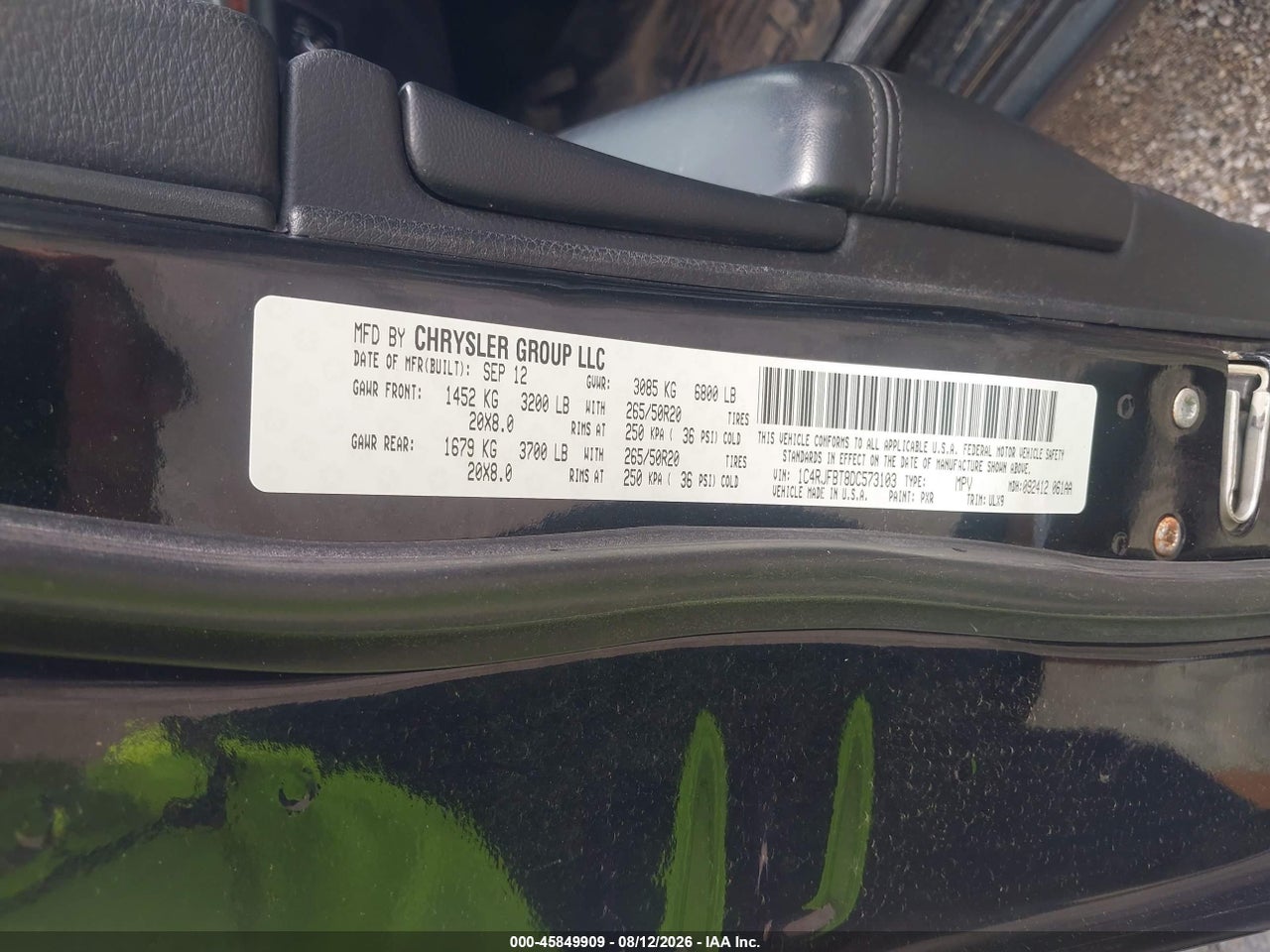 1C4RJFBT8DC****** · 2013 JEEP GRAND CHEROKEE LIMITED · 9/11