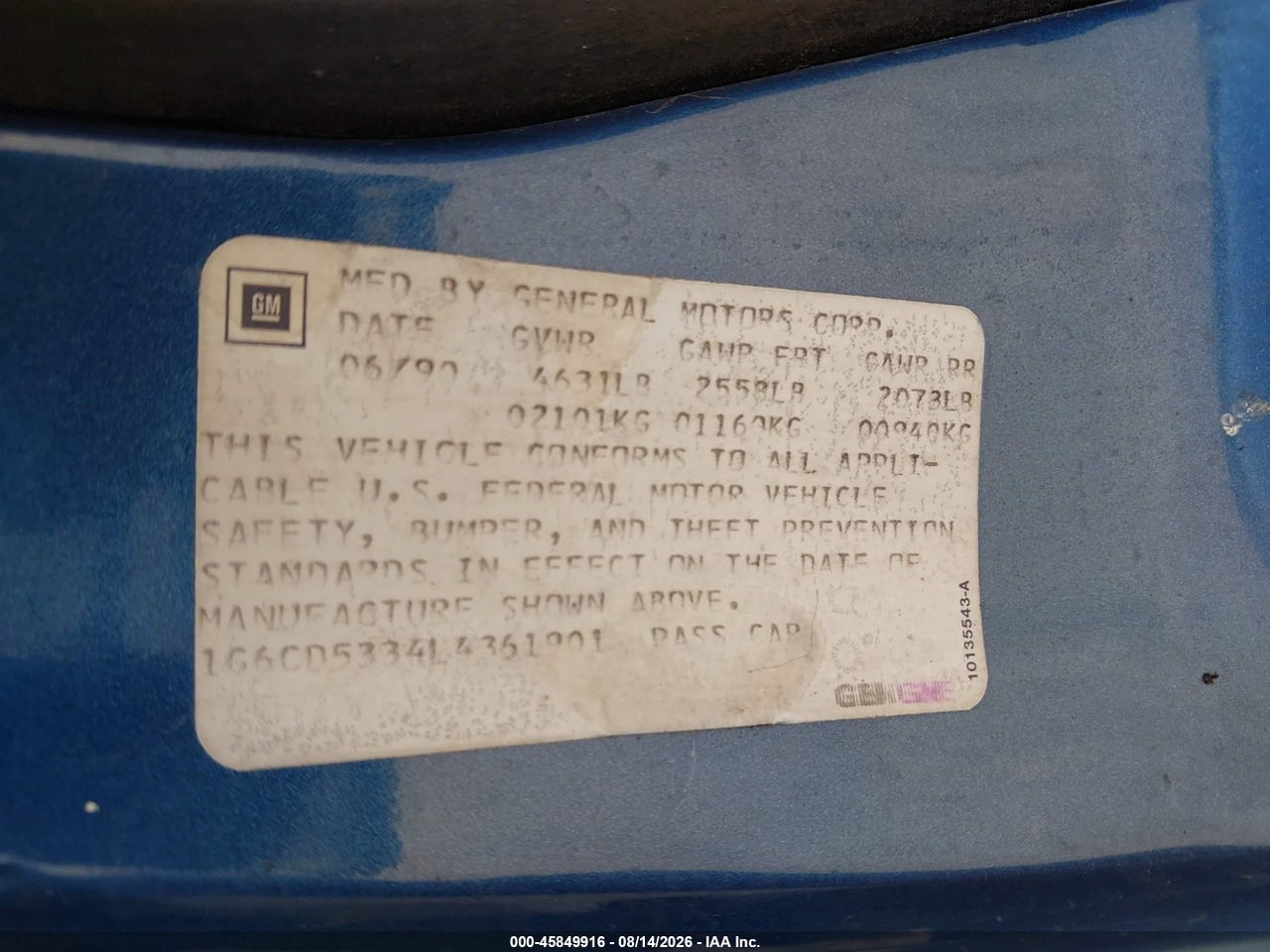 1G6CD5334L4****** · 1990 CADILLAC DEVILLE   · 9/11