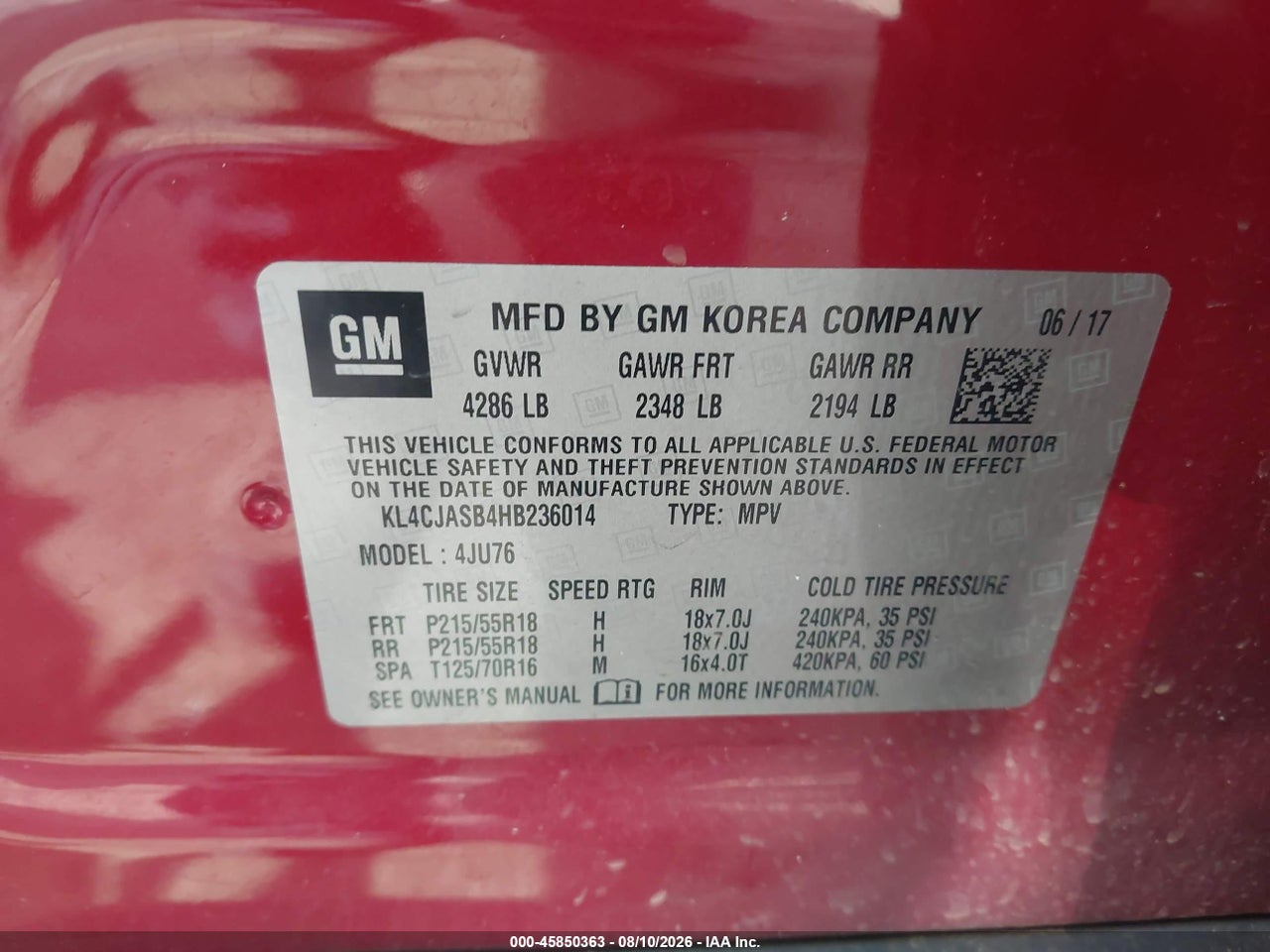 KL4CJASB4HB****** · 2017 BUICK ENCORE PREFERRED · 9/11