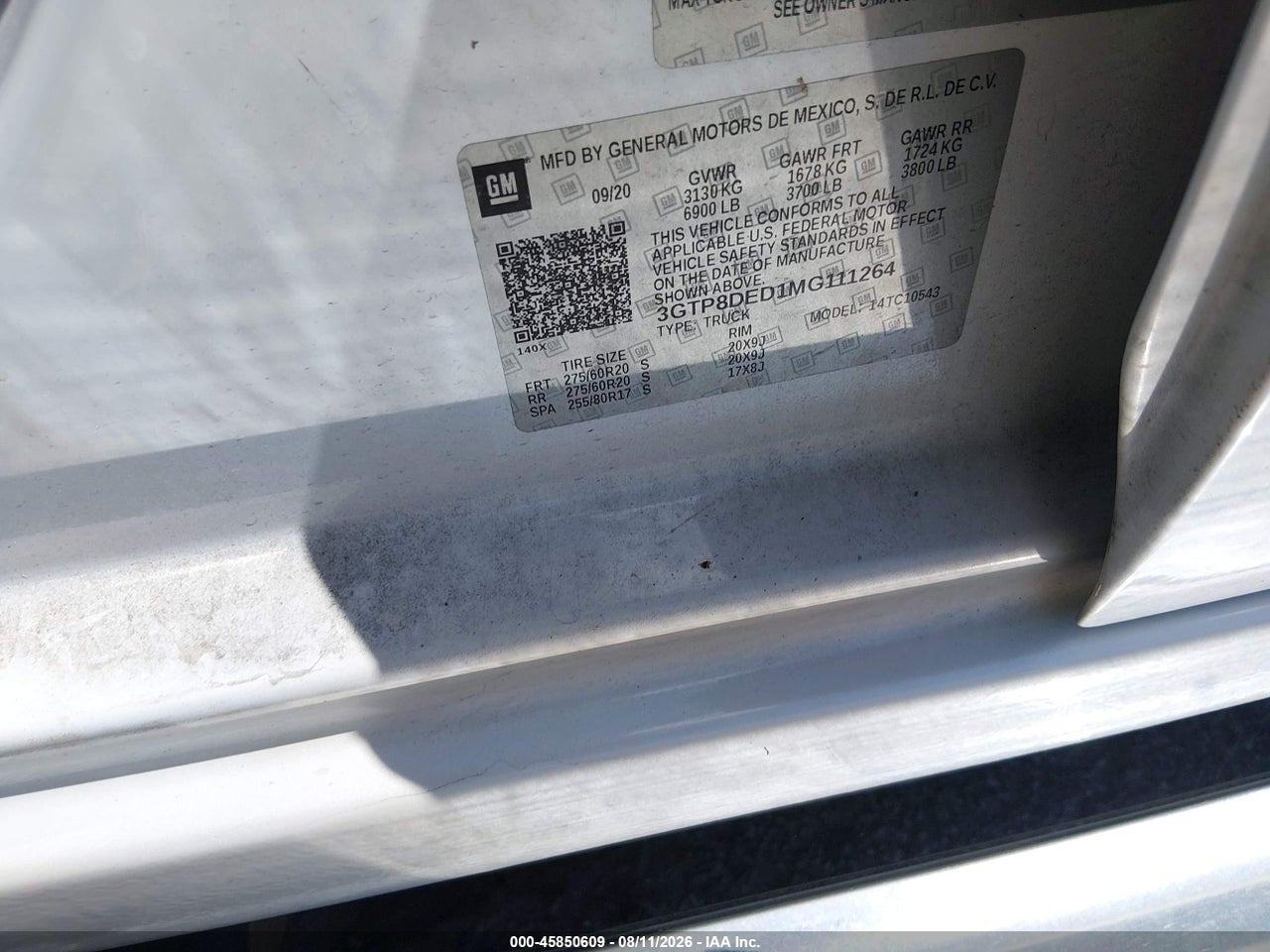 3GTP8DED1MG****** · 2021 GMC SIERRA 1500 2WD  SHORT BOX SLT · 9/10