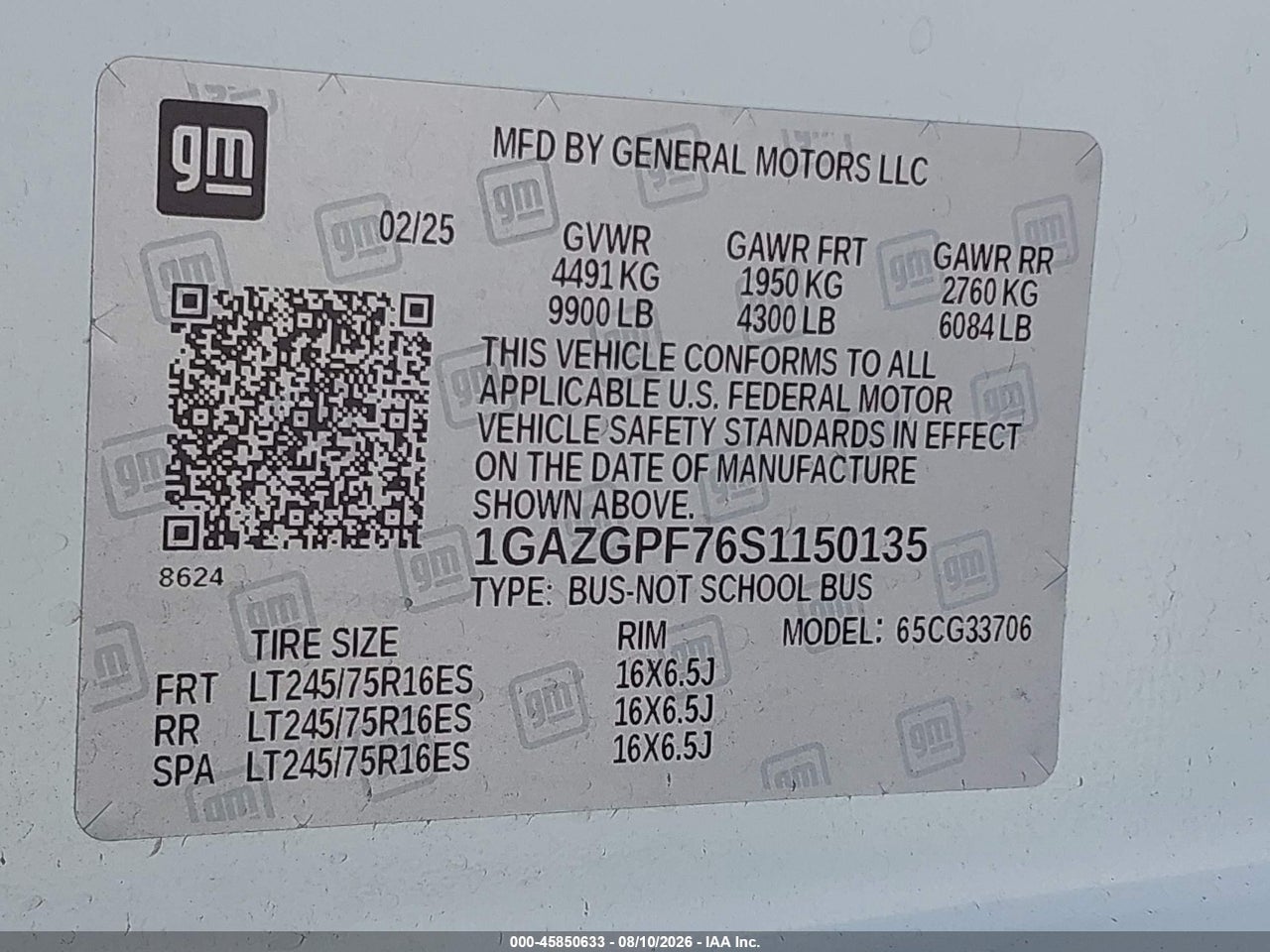 1GAZGPF76S1****** · 2025 CHEVROLET EXPRESS PASSENGER RWD 3500 EXTENDED WHEELBASE LT · 9/11