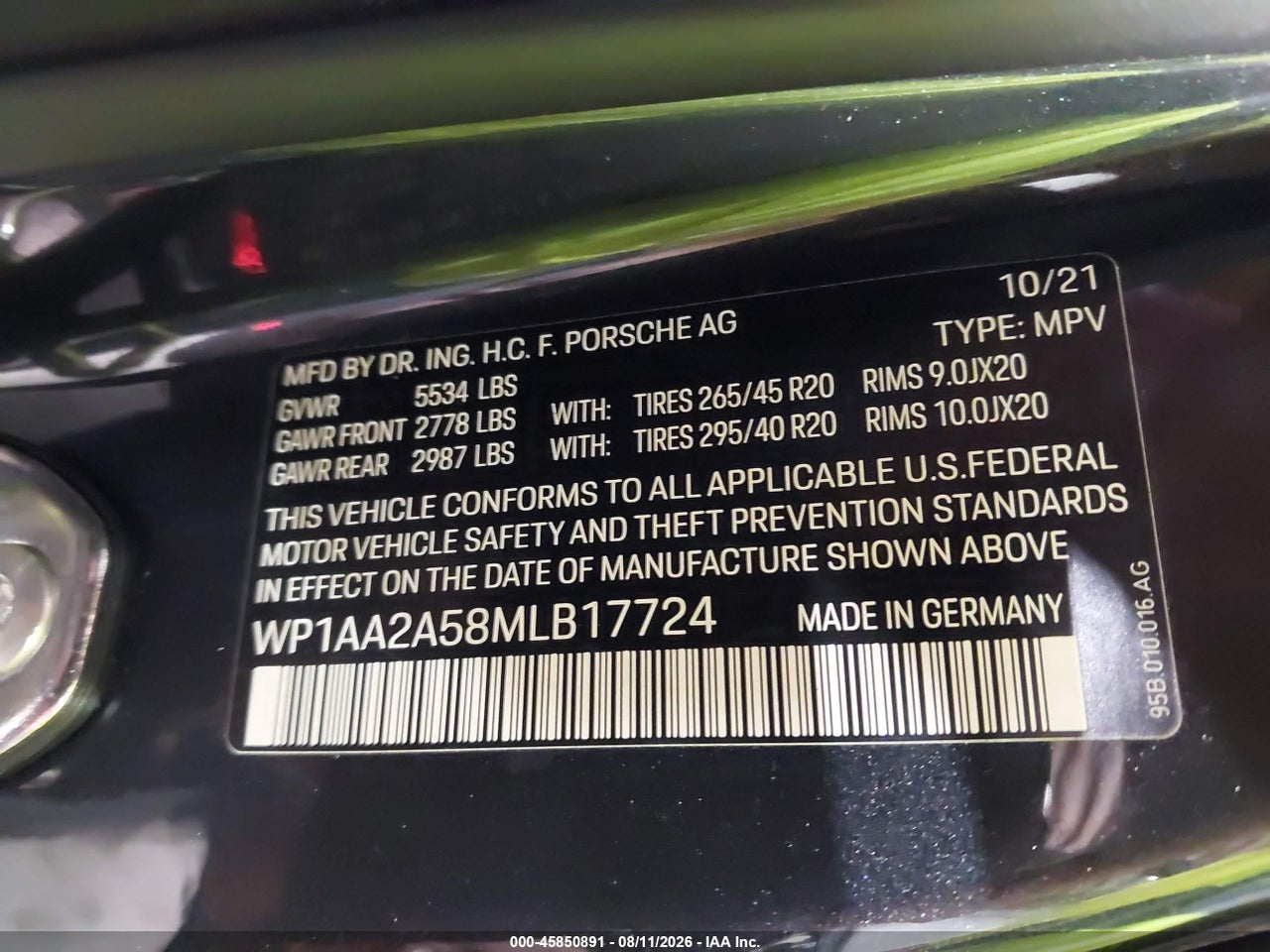 WP1AA2A58ML****** · 2021 PORSCHE MACAN · 9/11