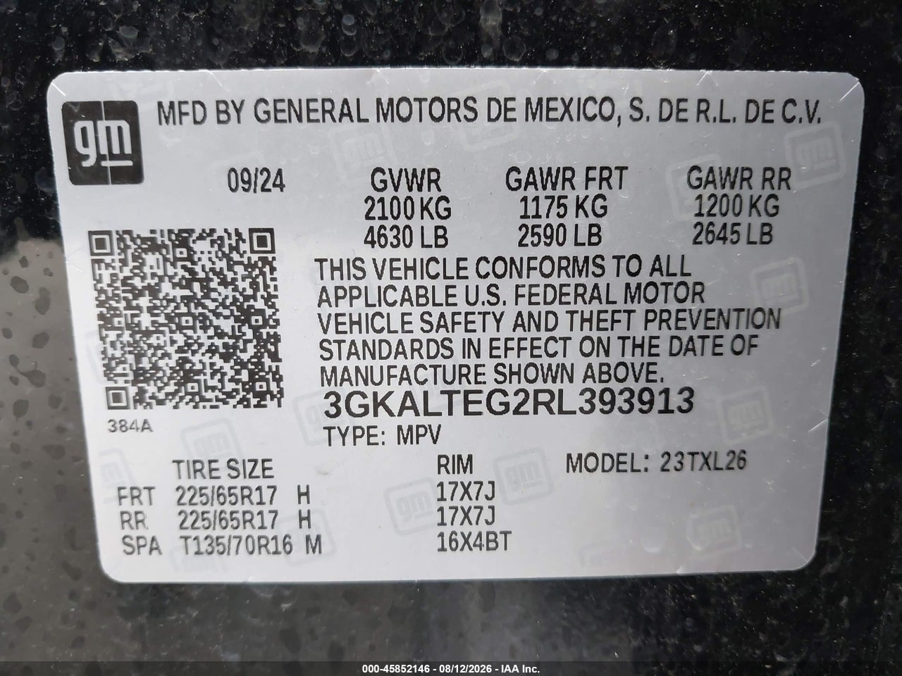 3GKALTEG2RL****** · 2024 GMC TERRAIN AWD SLE · 9/11