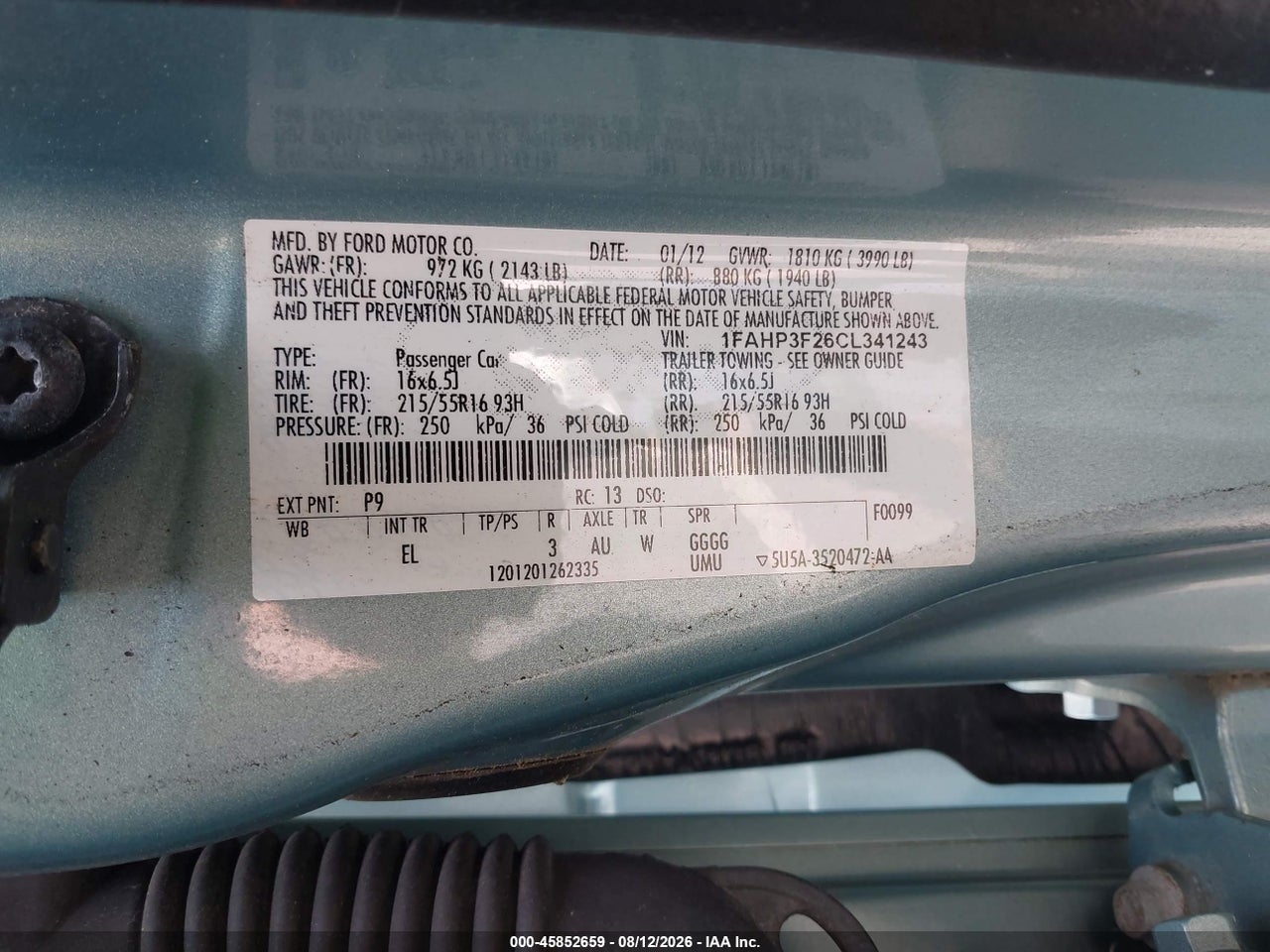 1FAHP3F26CL****** · 2012 FORD FOCUS SE · 9/11