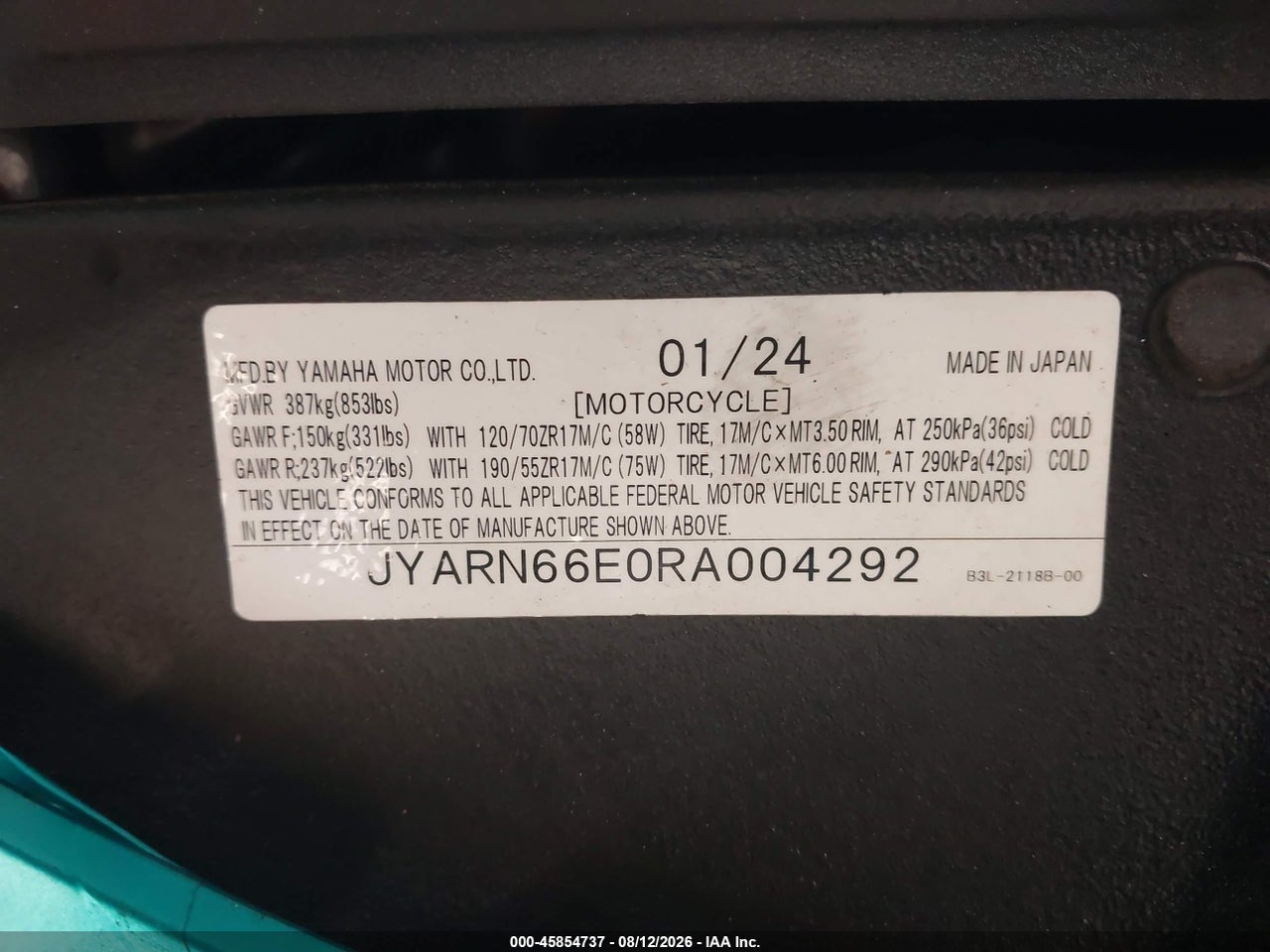 JYARN66E0RA****** · 2024 YAMAHA YZFR1   · 10/11