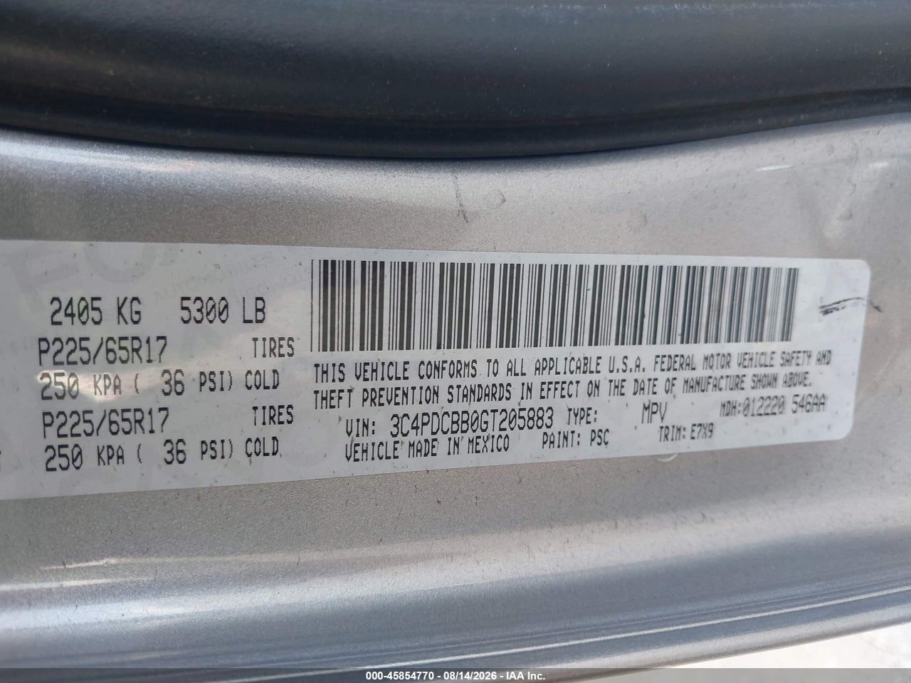 3C4PDCBB0GT****** · 2016 DODGE JOURNEY SXT · 9/11