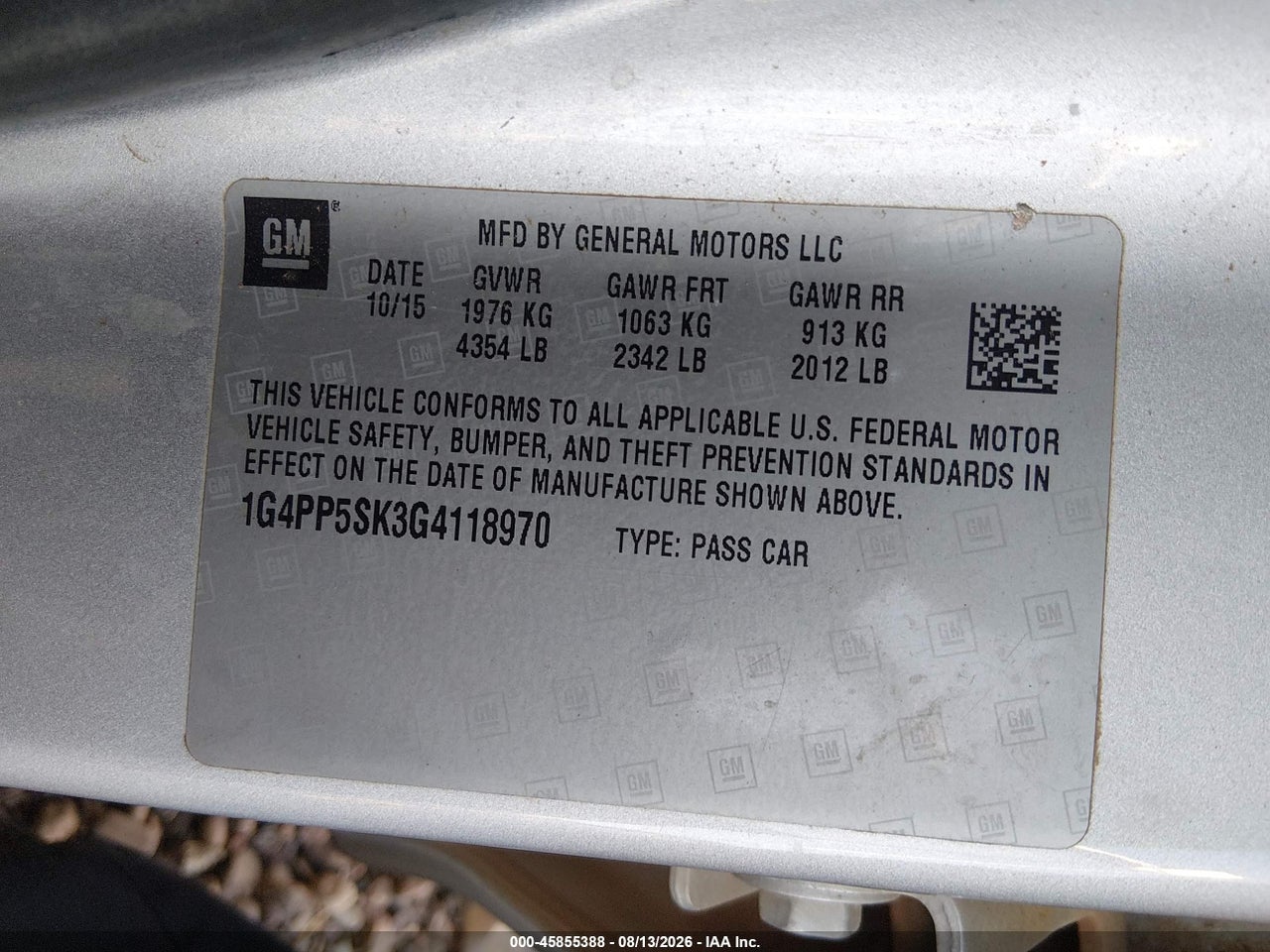 1G4PP5SK3G4****** · 2016 BUICK VERANO · 9/11