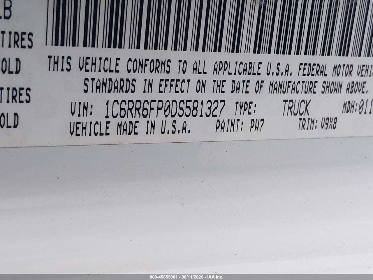 1C6RR6FP0DS****** · 2013 RAM 1500   · 9/11