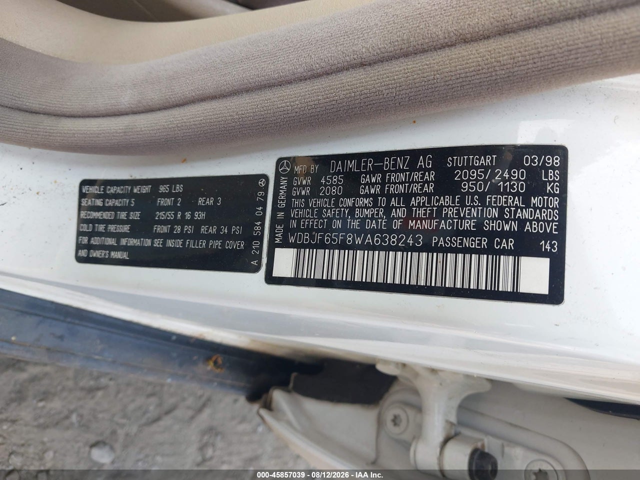 WDBJF65F8WA****** · 1998 MERCEDES-BENZ E 320 · 9/11