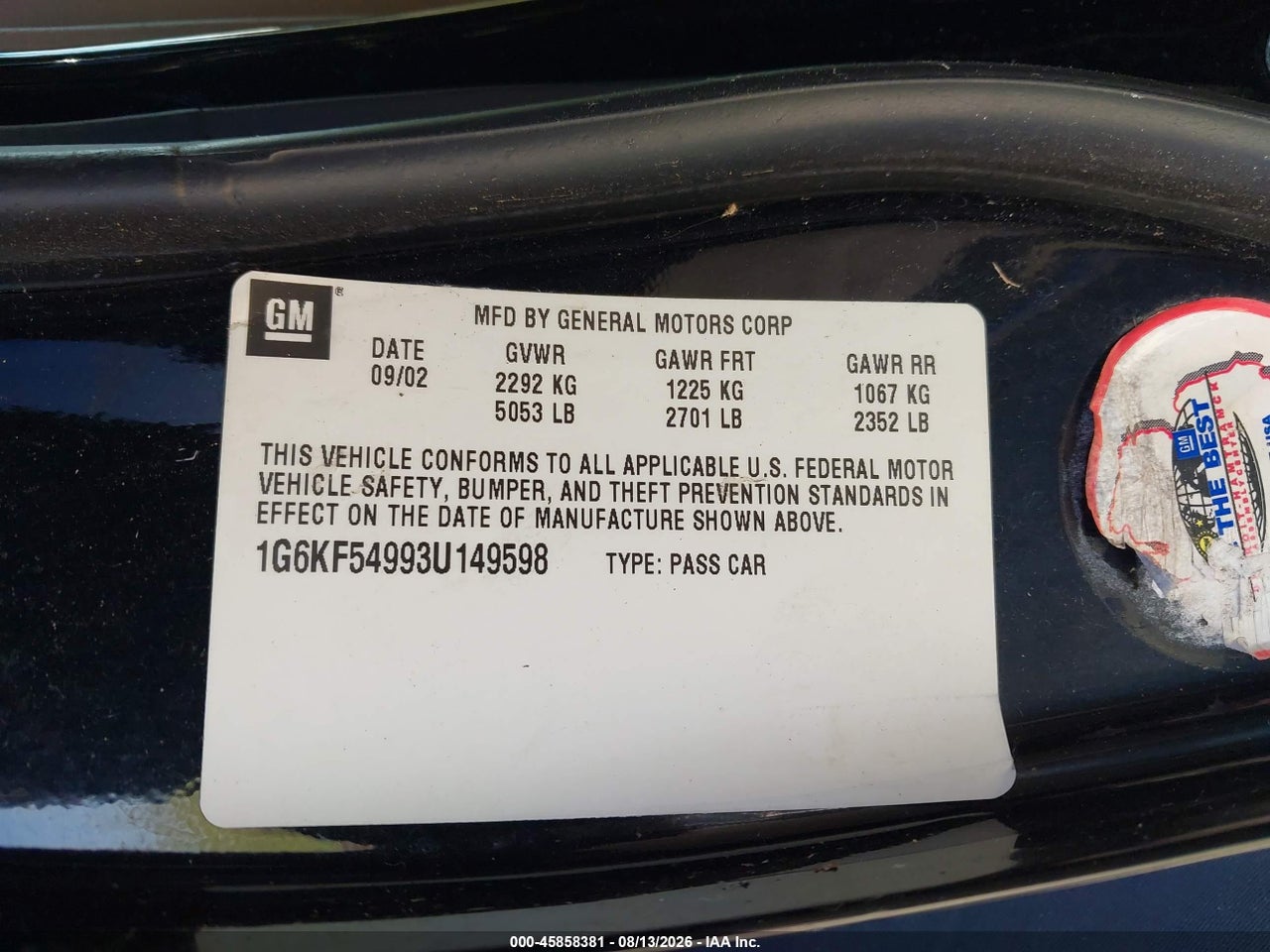 1G6KF54993U****** · 2003 CADILLAC DEVILLE DTS · 9/11