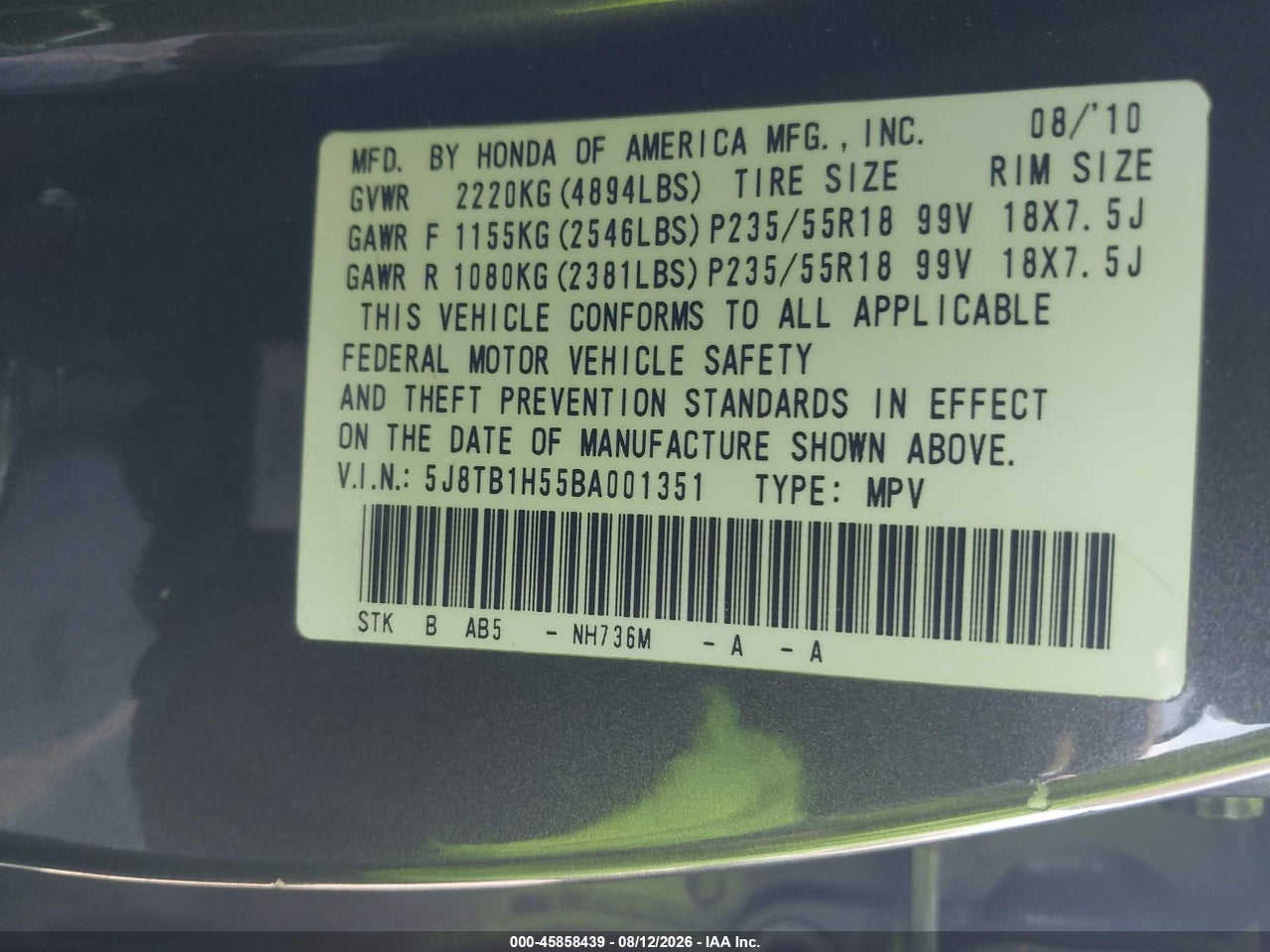 5J8TB1H55BA****** · 2011 ACURA RDX   · 9/11