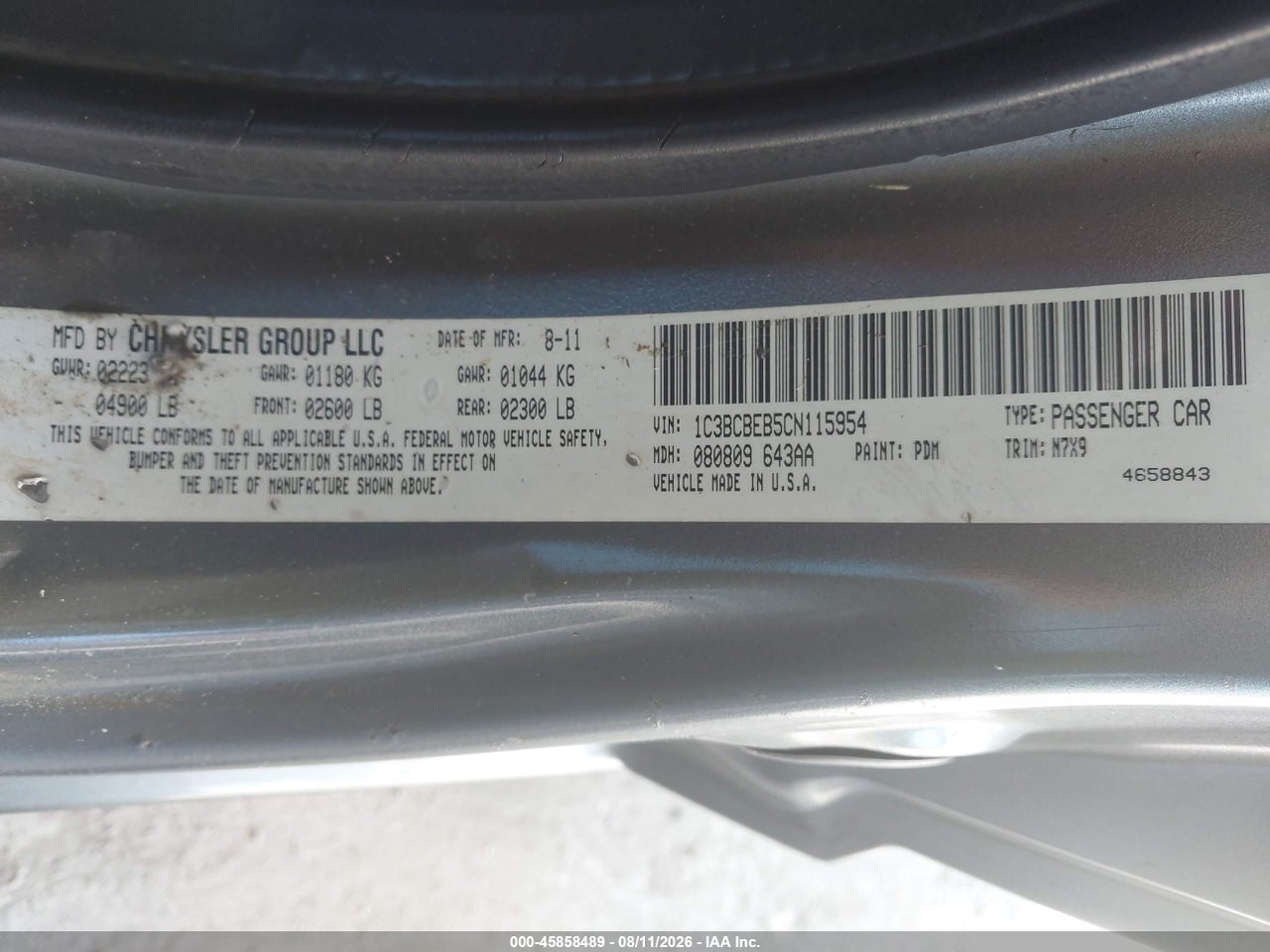 1C3BCBEB5CN****** · 2012 CHRYSLER 200 TOURING · 9/11