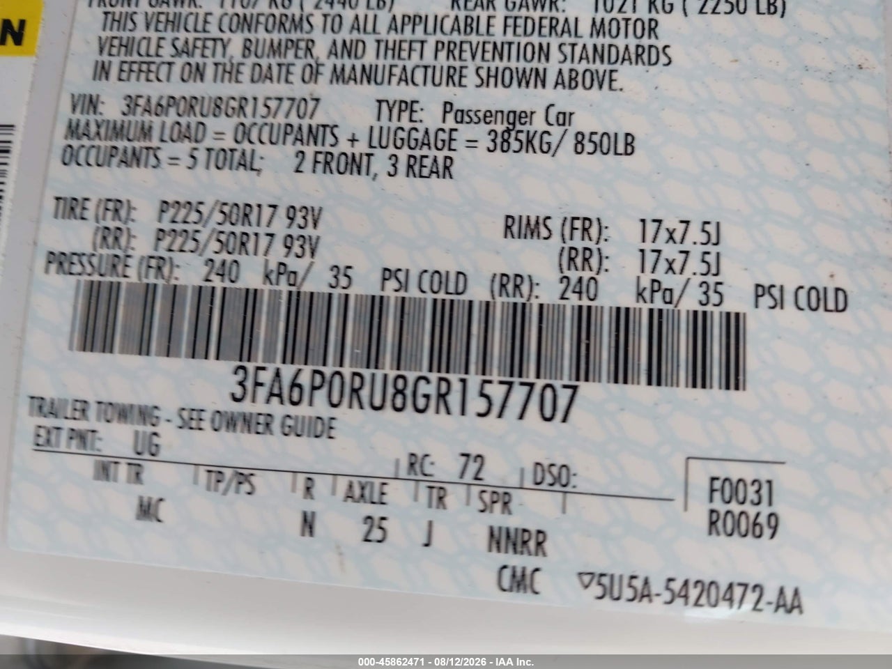 3FA6P0RU8GR****** · 2016 FORD FUSION HYBRID TITANIUM · 9/11