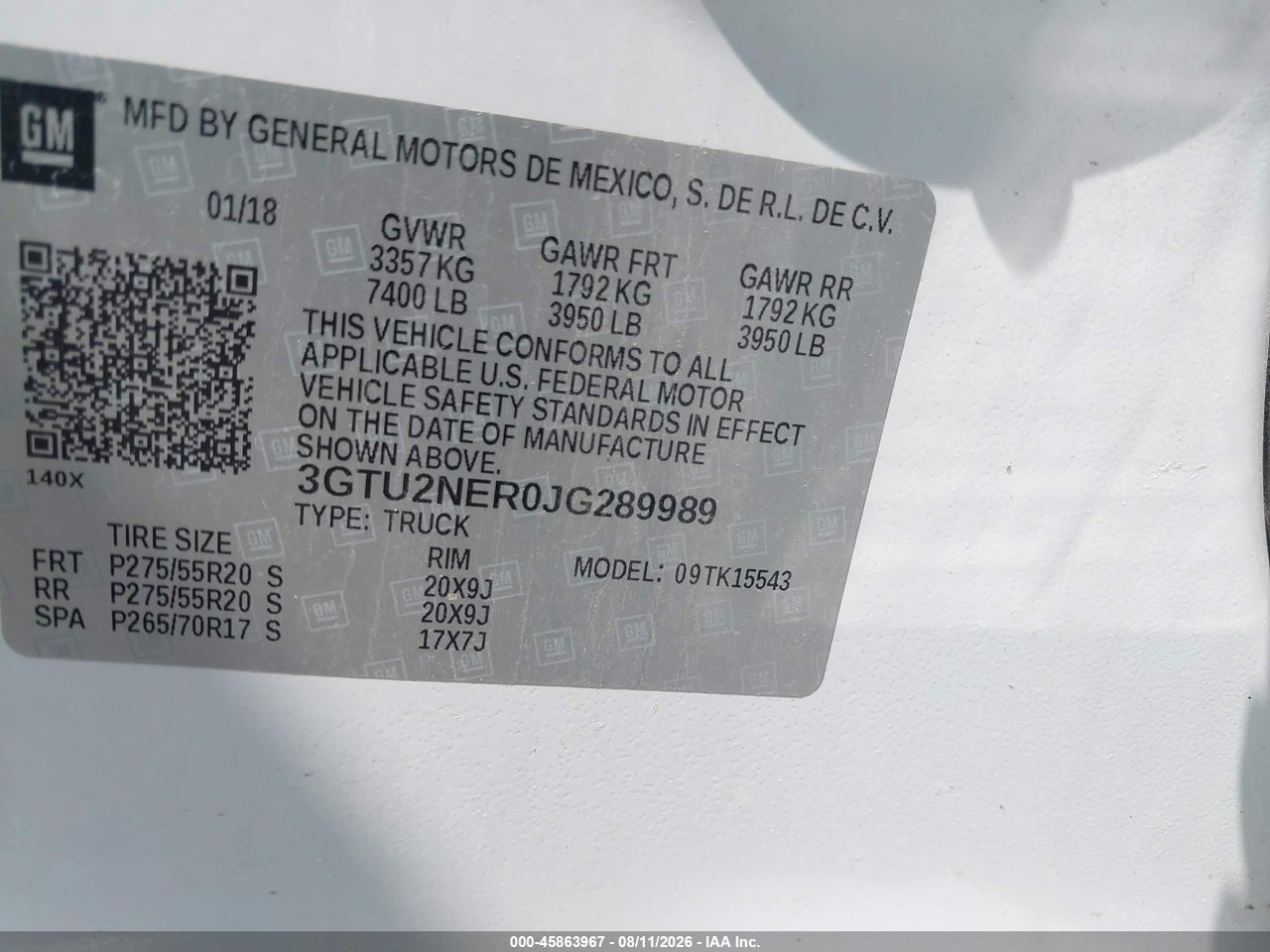 3GTU2NER0JG****** · 2018 GMC SIERRA 1500 SLT · 9/11
