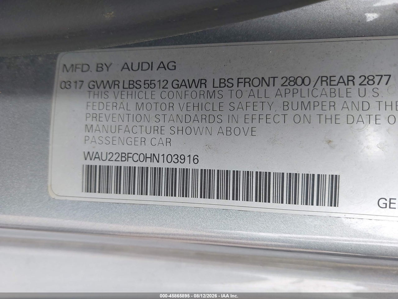 WAU22BFC0HN****** · 2017 AUDI A7 3.0T PREMIUM PLUS · 9/11