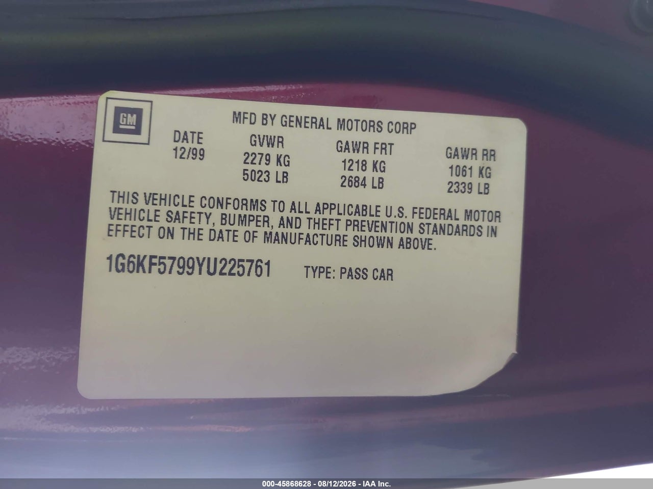 1G6KF5799YU****** · 2000 CADILLAC DEVILLE DTS · 9/11