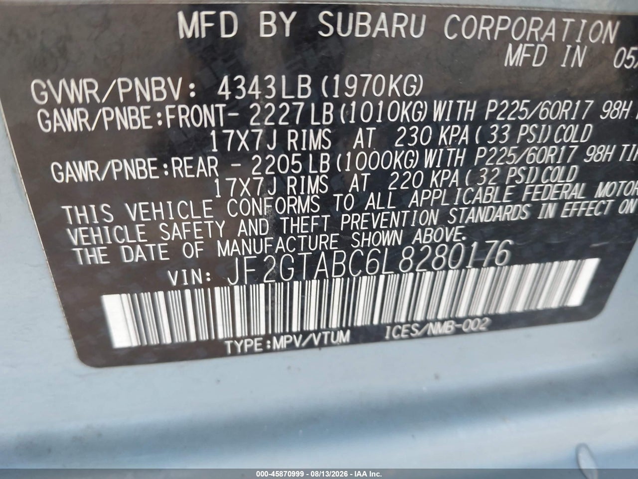 2020 SUBARU CROSSTREK   · 9/11