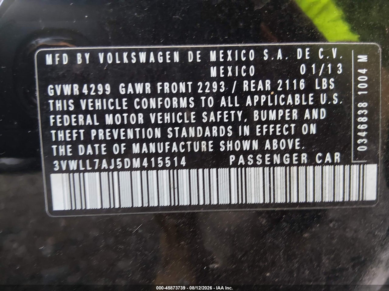 3VWLL7AJ5DM****** · 2013 VOLKSWAGEN JETTA 2.0L TDI · 9/11