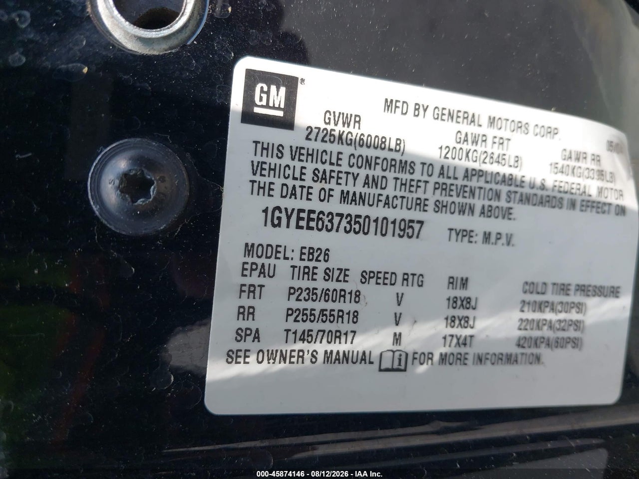 1GYEE637350****** · 2005 CADILLAC SRX V6 · 9/11
