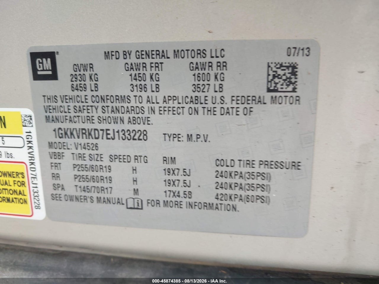 1GKKVRKD7EJ****** · 2014 GMC ACADIA SLT-1 · 9/11