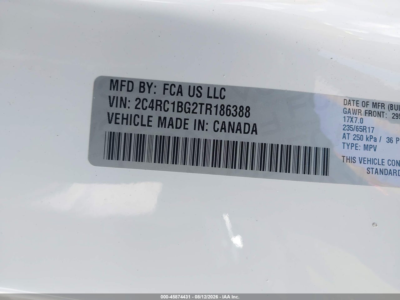 2C4RC1BG2TR****** · 2026 CHRYSLER PACIFICA SELECT · 9/10