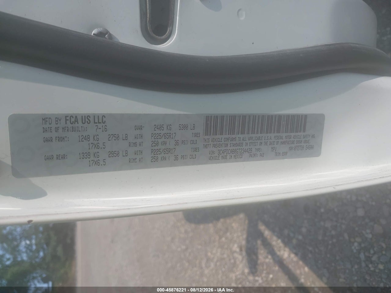 3C4PDCAB0GT****** · 2016 DODGE JOURNEY SE · 9/11