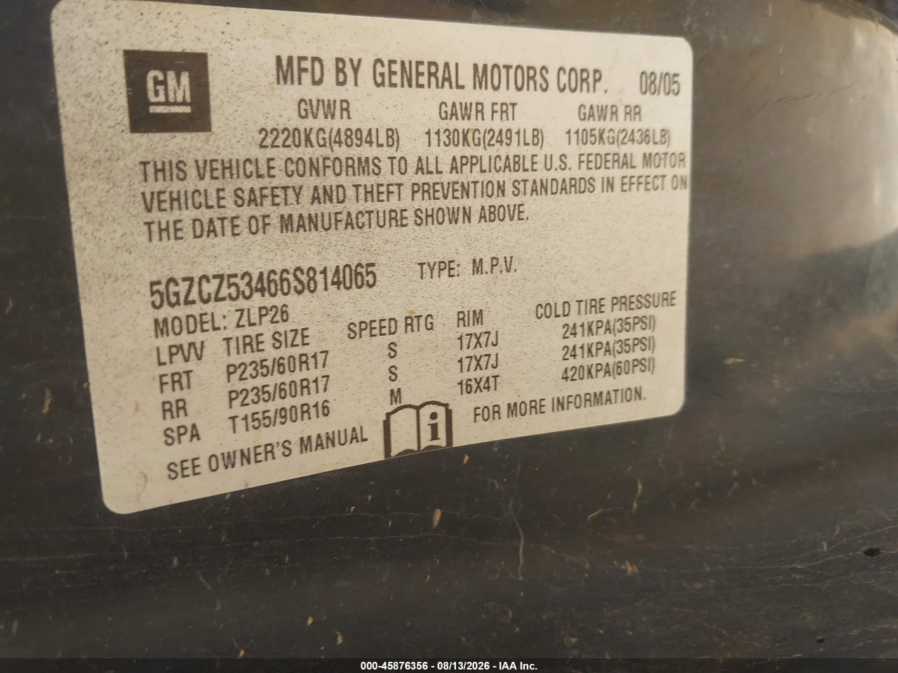 5GZCZ53466S****** · 2006 SATURN VUE V6 · 9/11