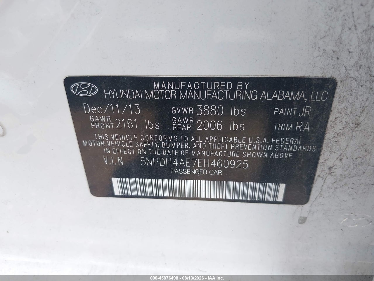5NPDH4AE7EH****** · 2014 HYUNDAI ELANTRA SE · 9/11