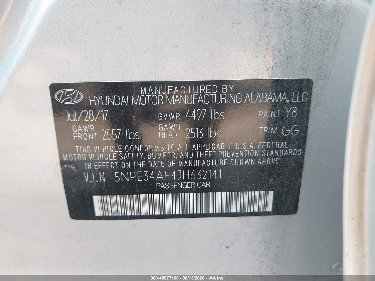 5NPE34AF4JH****** · 2018 HYUNDAI SONATA SEL · 9/10