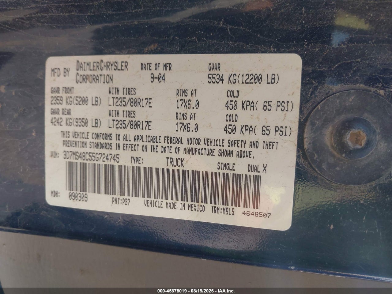 2005 DODGE RAM 3500 SLT/LARAMIE · 9/11