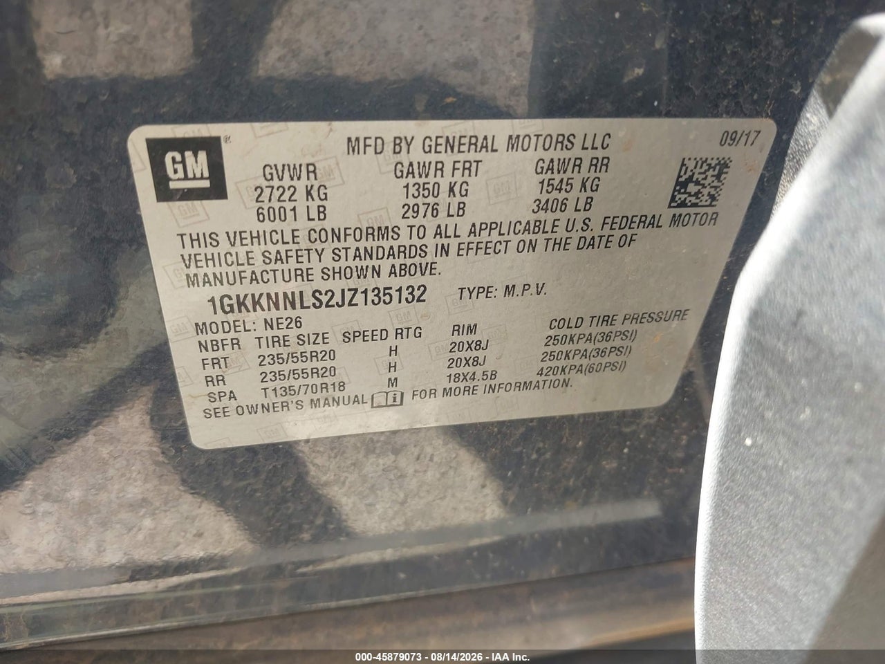 1GKKNNLS2JZ****** · 2018 GMC ACADIA SLT-2 · 9/11