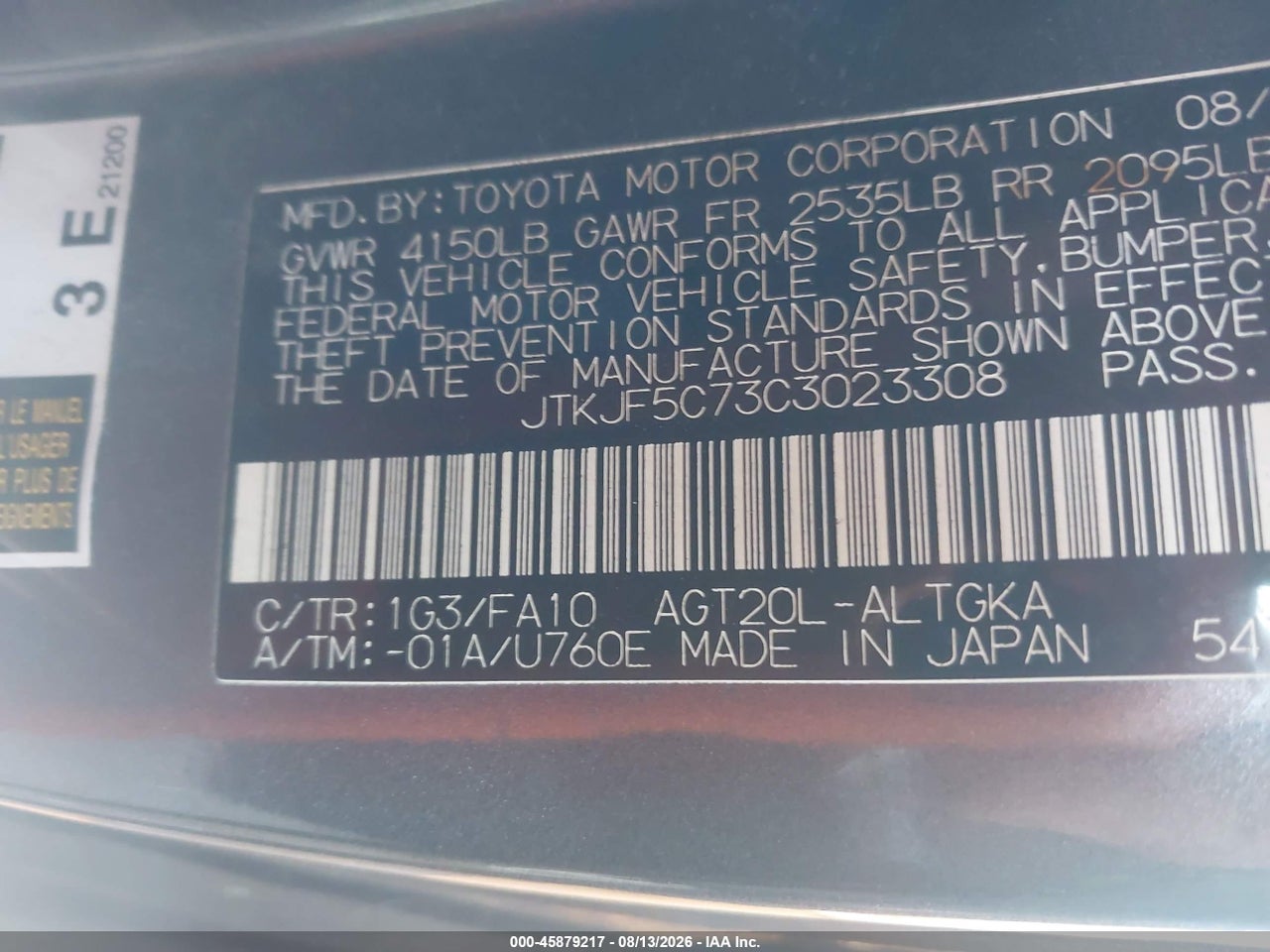 JTKJF5C73C3****** · 2012 SCION TC   · 9/11