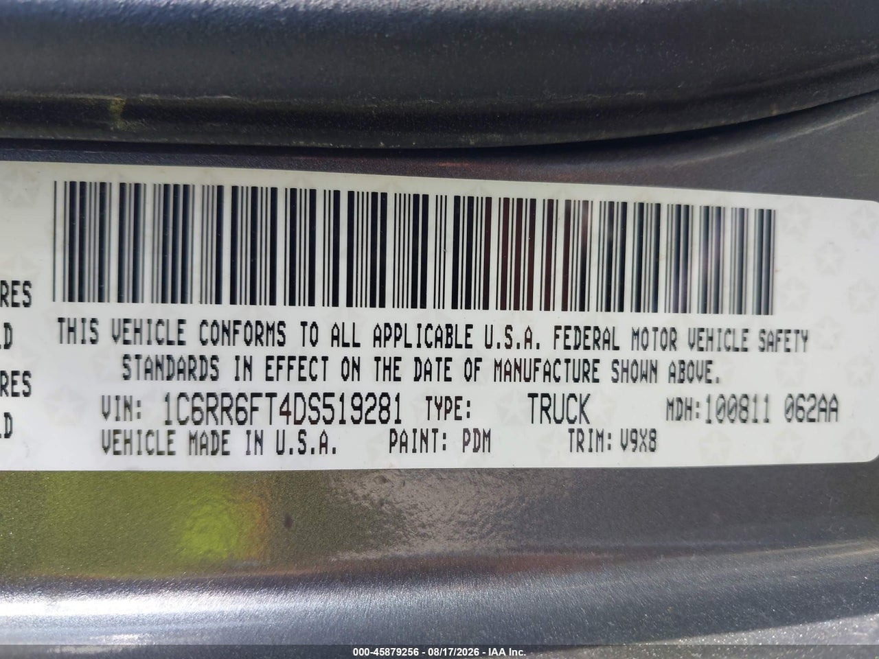 1C6RR6FT4DS****** · 2013 RAM 1500 EXPRESS · 9/11