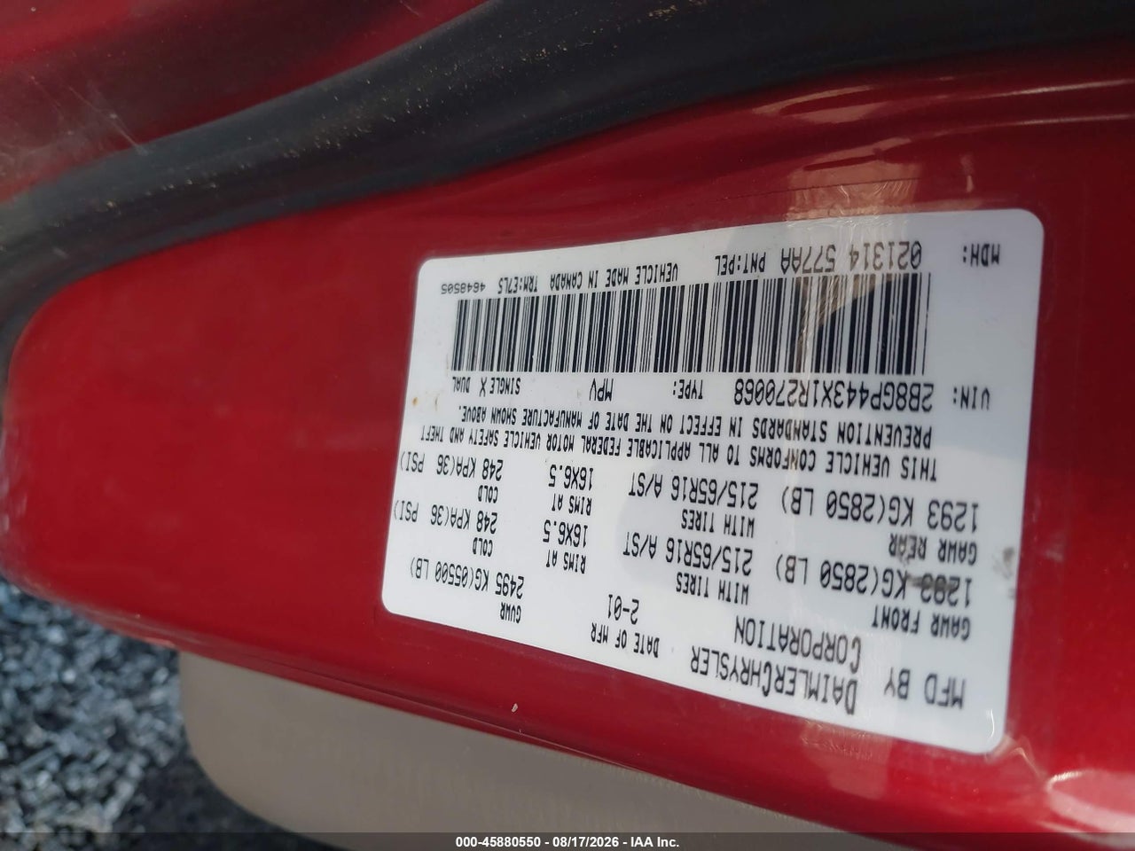 2B8GP443X1R****** · 2001 DODGE GRAND CARAVAN SPORT · 9/11