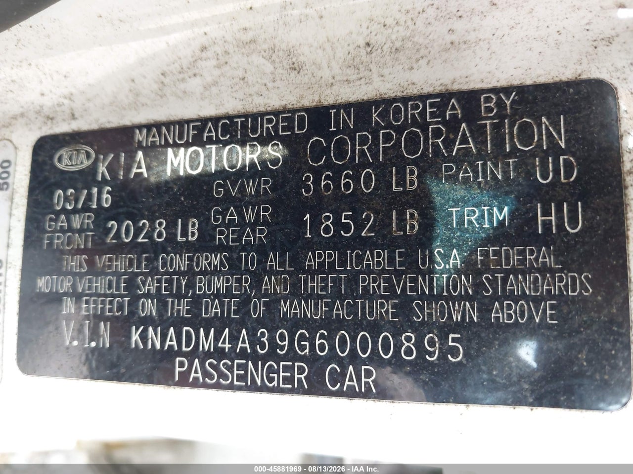 KNADM4A39G6****** · 2016 KIA RIO LX · 9/11