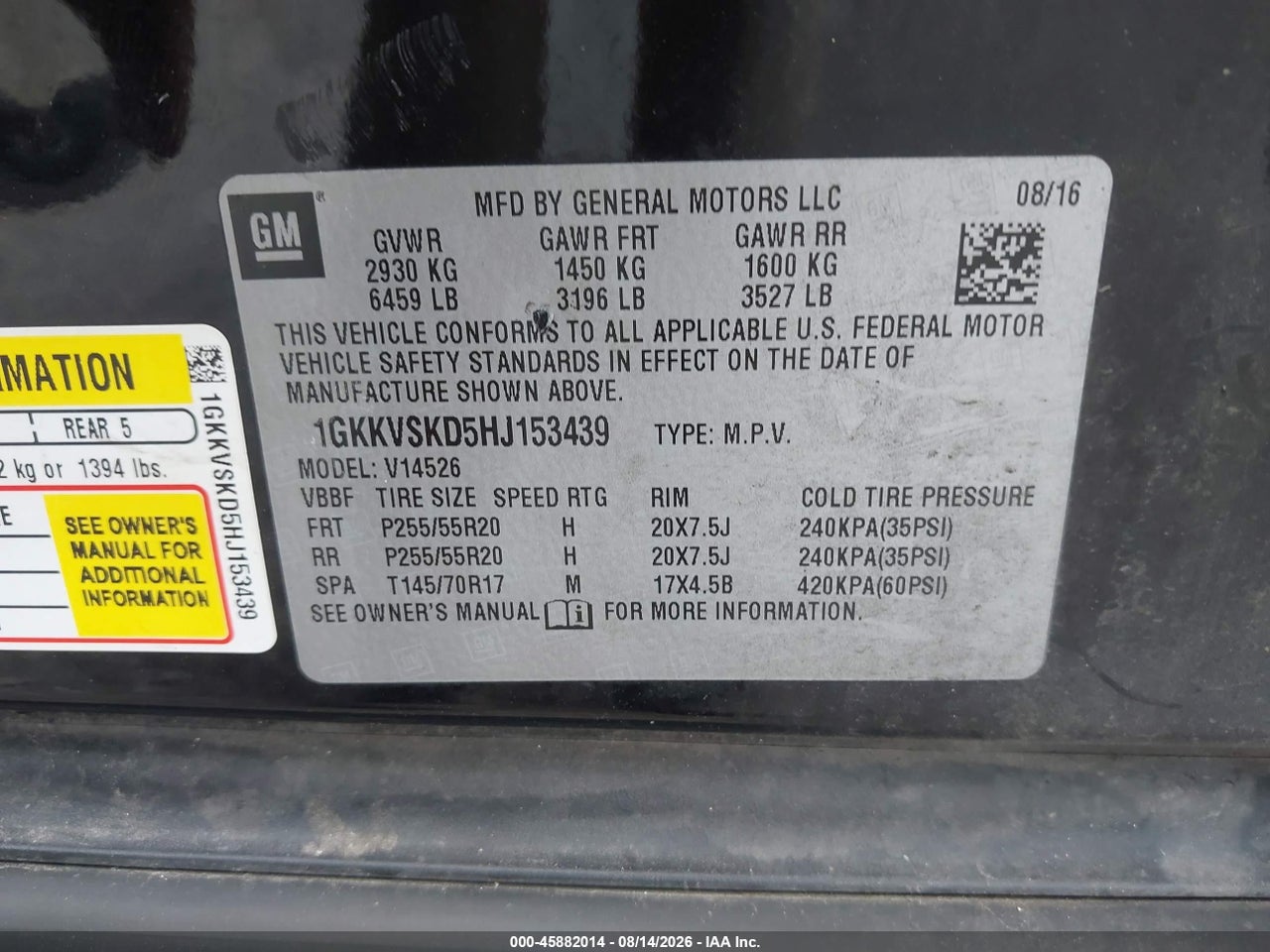 1GKKVSKD5HJ****** · 2017 GMC ACADIA LIMITED   · 9/11