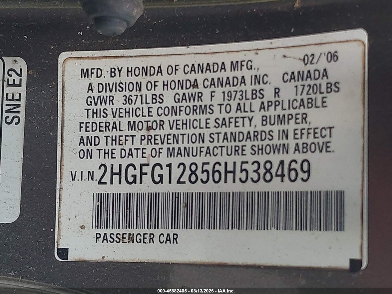 2006 HONDA CIVIC EX · 9/11