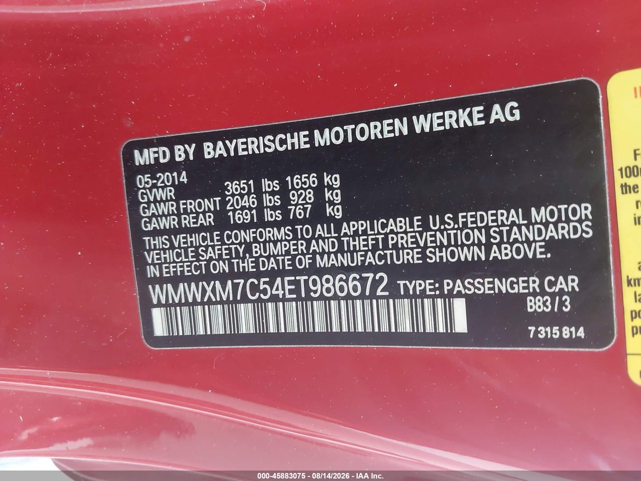 WMWXM7C54ET****** · 2014 MINI HARDTOP COOPER S · 9/11