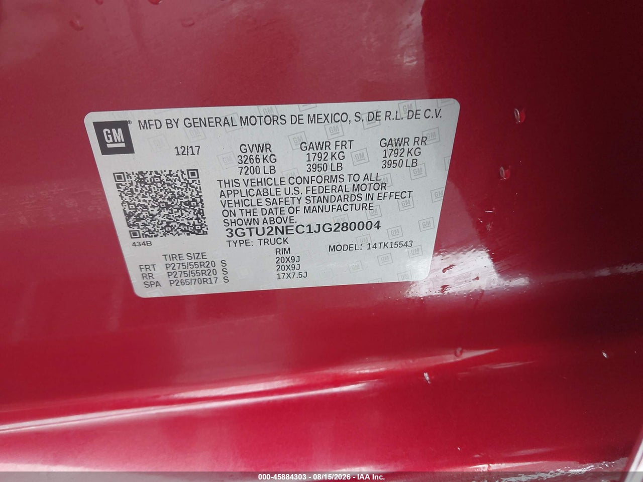 3GTU2NEC1JG****** · 2018 GMC SIERRA 1500 SLT · 9/11