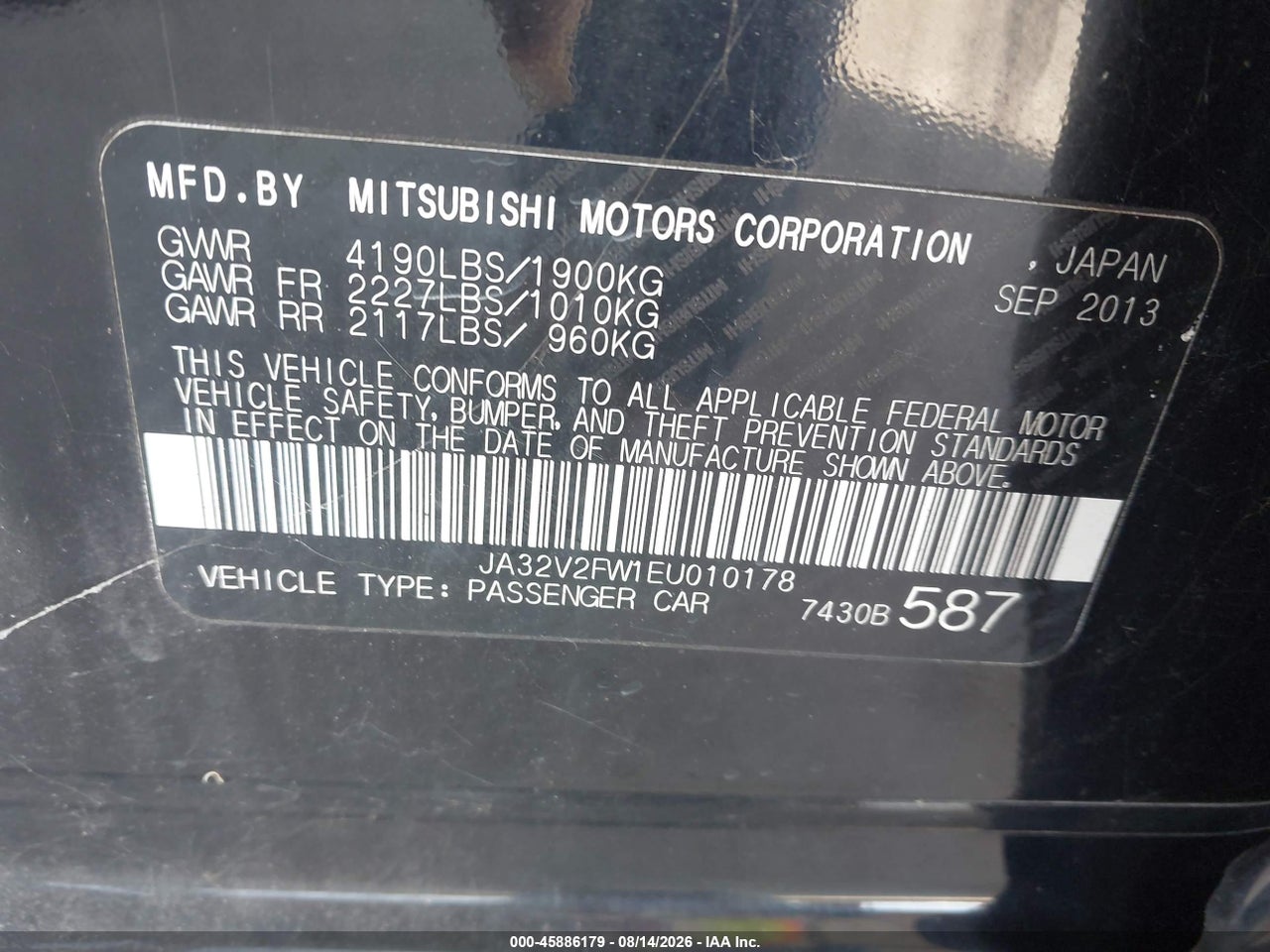 JA32V2FW1EU****** · 2014 MITSUBISHI LANCER SE · 9/11