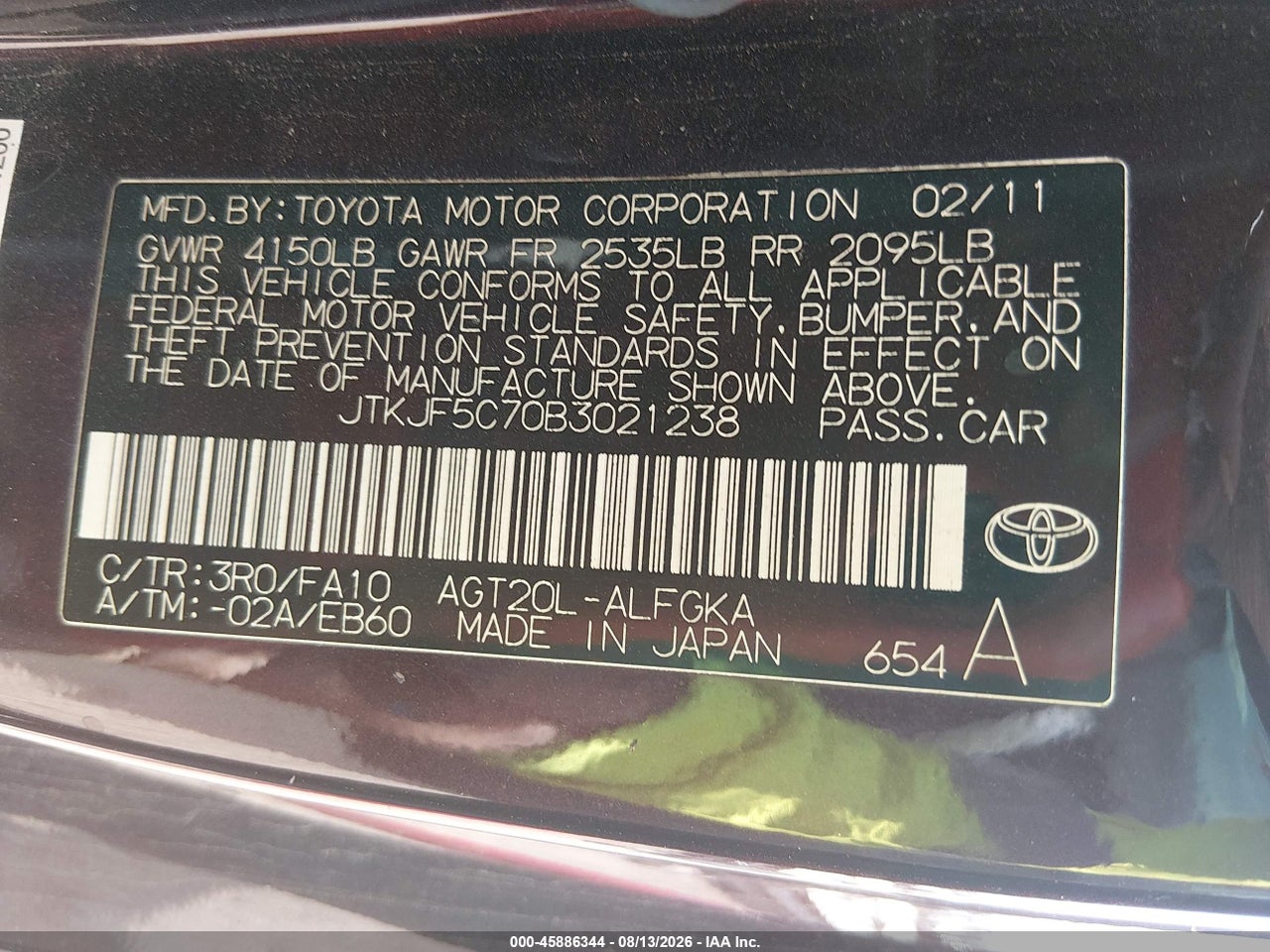 JTKJF5C70B3****** · 2011 SCION TC   · 9/11