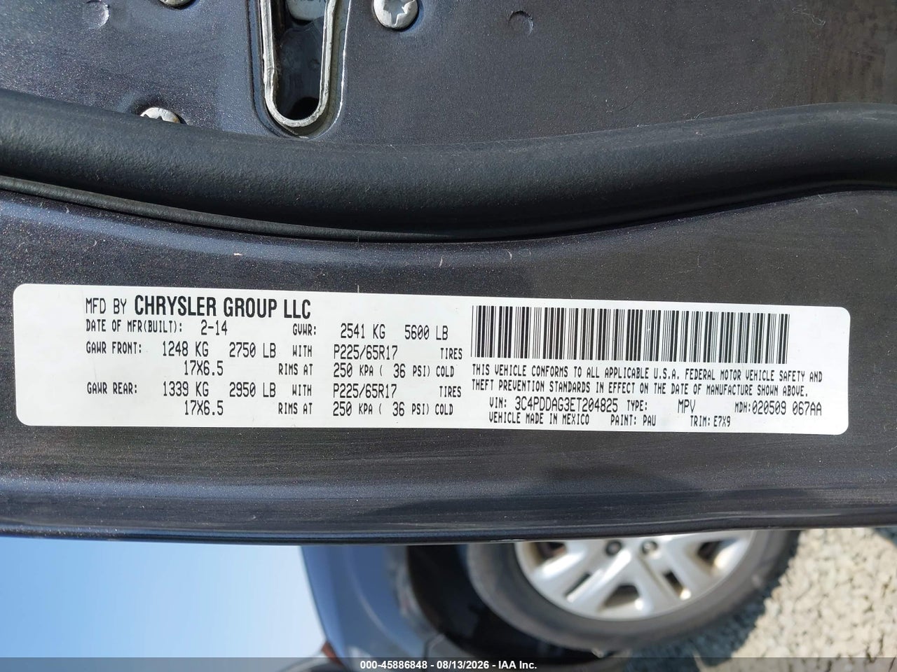 3C4PDDAG3ET****** · 2014 DODGE JOURNEY SE · 9/11