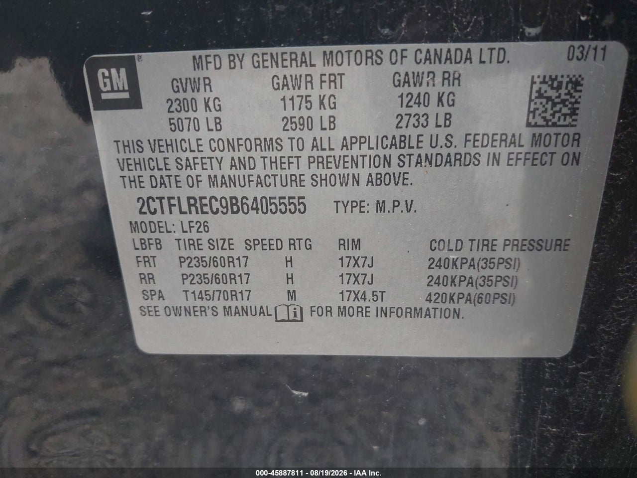 2CTFLREC9B6****** · 2011 GMC TERRAIN SLE-1 · 9/11