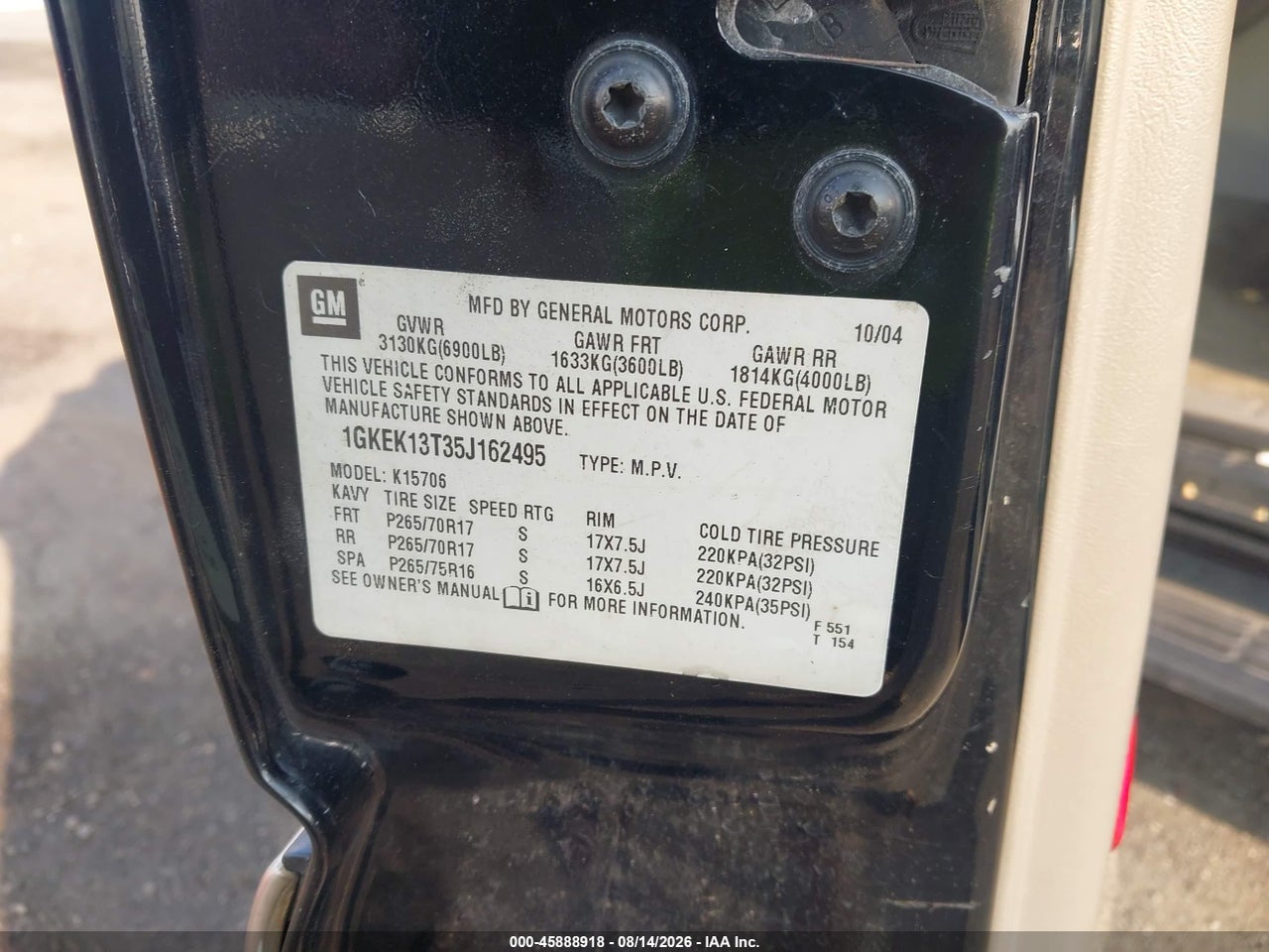 1GKEK13T35J****** · 2005 GMC YUKON SLT · 9/11