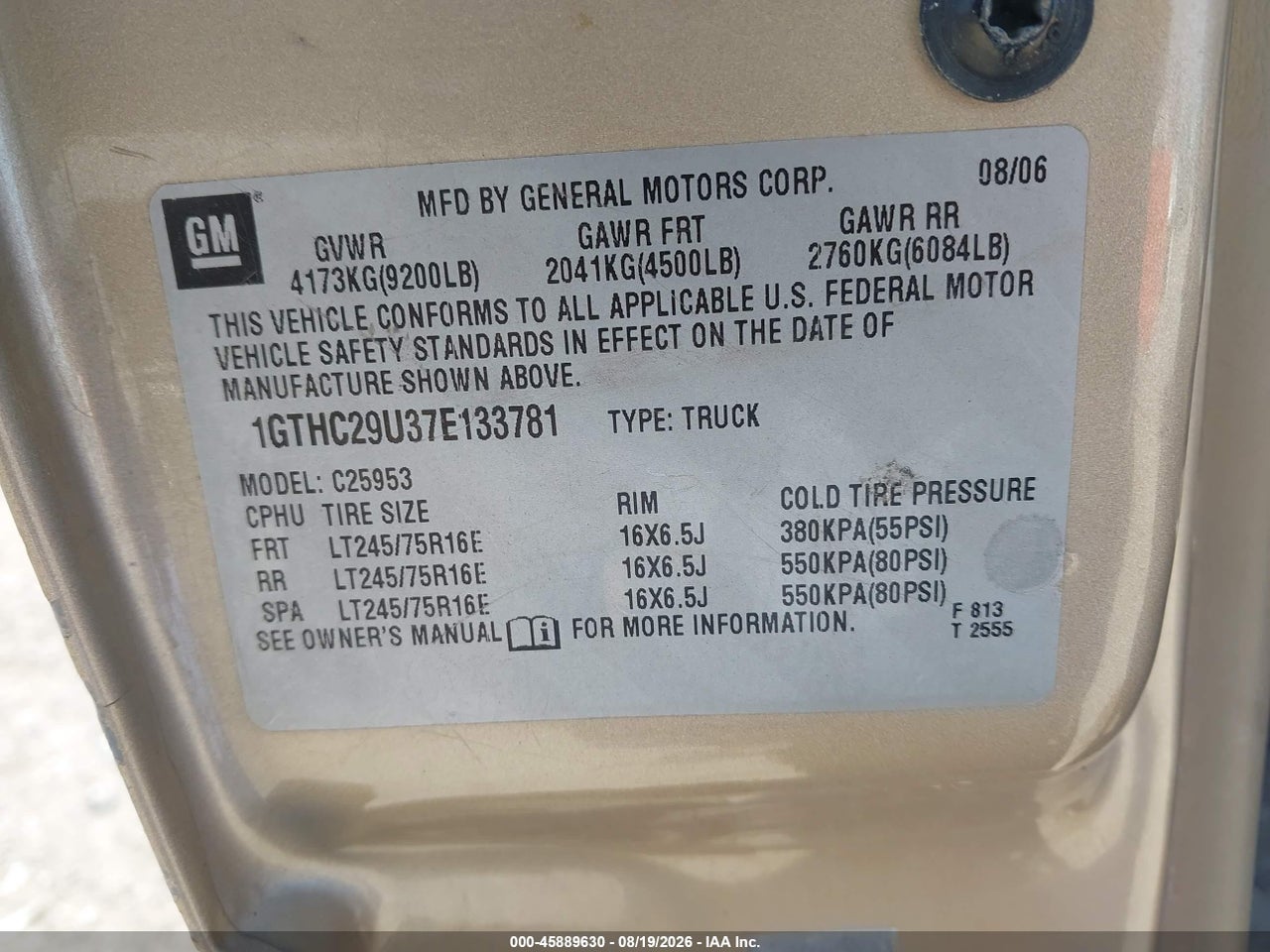 1GTHC29U37E****** · 2007 GMC SIERRA 2500HD CLASSIC SLE1 · 9/11